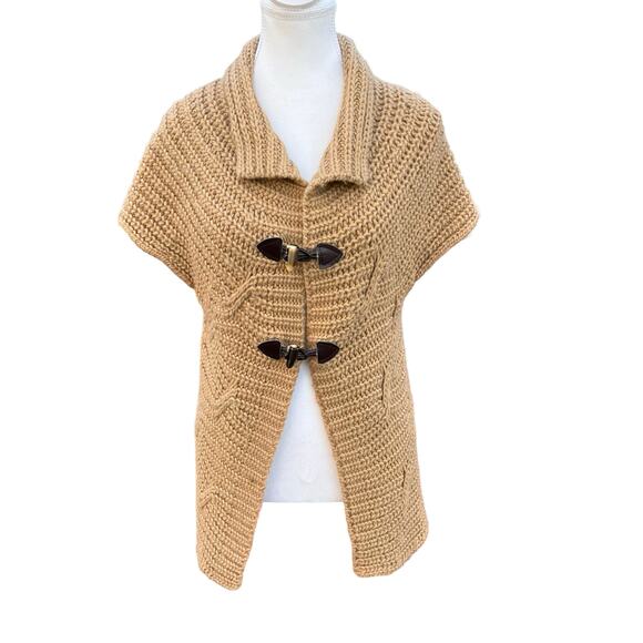 LINEAMAGLIA Womens Medium Brown Tan Chunky Toggle Button Sweater Vest Cardigan‎ - Picture 1 of 7